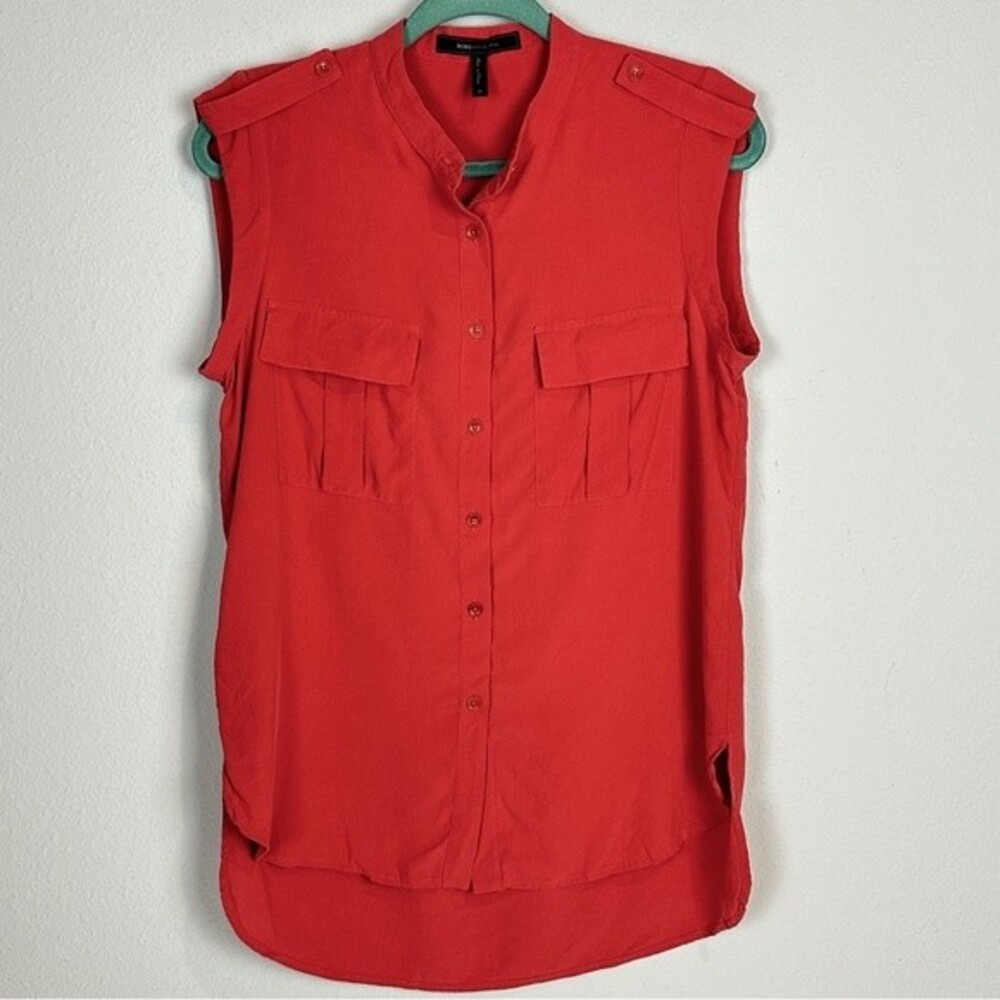 BCBGMaxAzria Red Silk Sleeveless Camp Top M